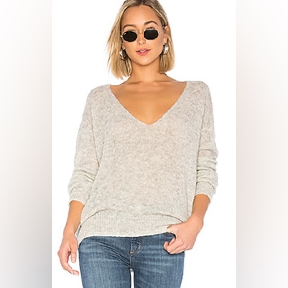 Free People Gray & White Gossamer Alpaca Oversized V-Neck Sweater - S + - Picture 15 of 15